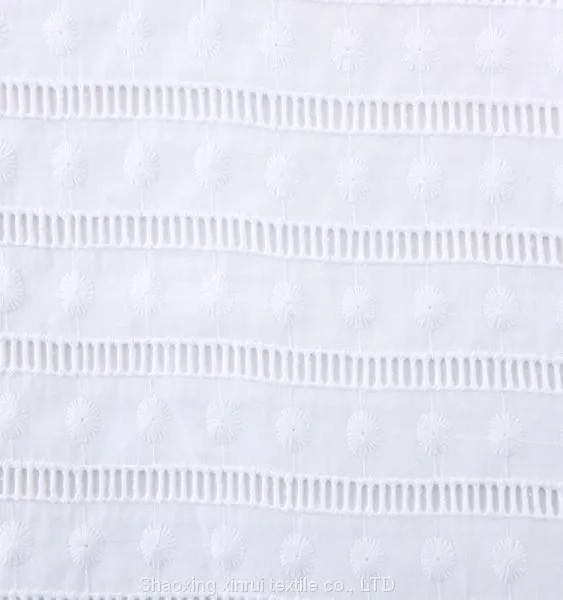 Net Embroidered White Cotton Fabric Lace Embroidery photo-3
