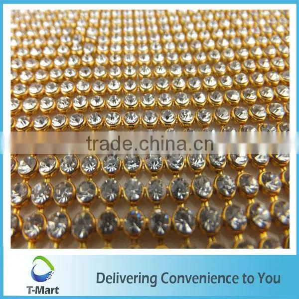 New Fashion Golden Base Iron On Crystal Rhinestone Mesh Trim photo-2