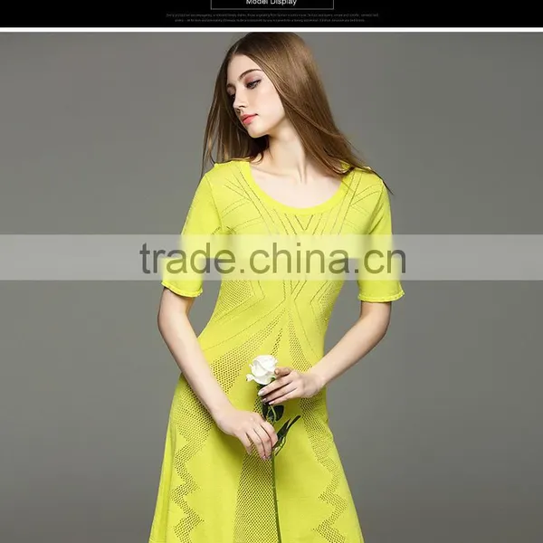 New Arrival Desgin for Lady Kintting Hollow Pattern Round Neck Dress With Half Sleeves photo-6