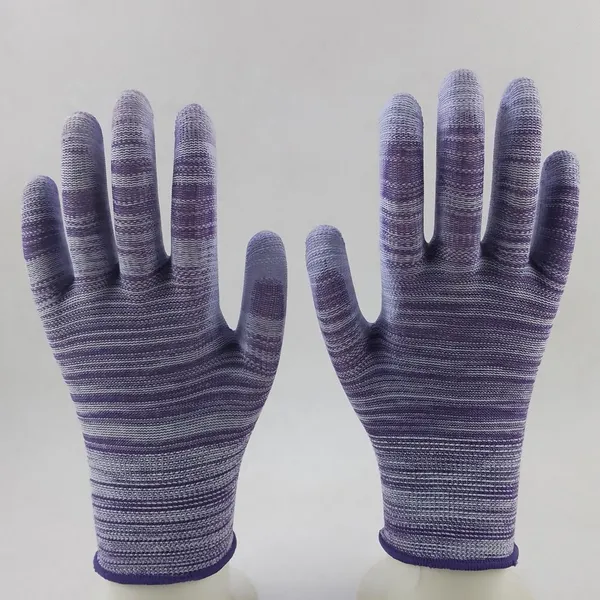 Purple and White Polyester Knitted pu Palm Coated Anti-static Safety Work Gloves photo-3