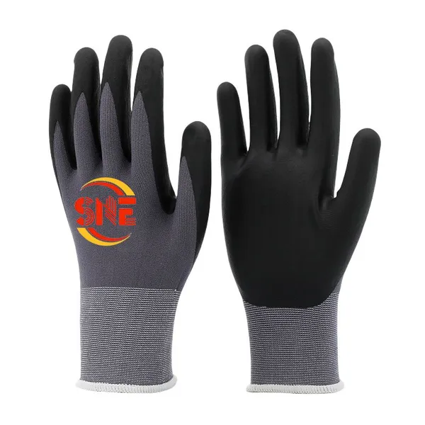 Snellsafety 15 Gauge Nylon Spandex Nitrite Micro Foam Palm Coated Dotted Safety Work Gloves