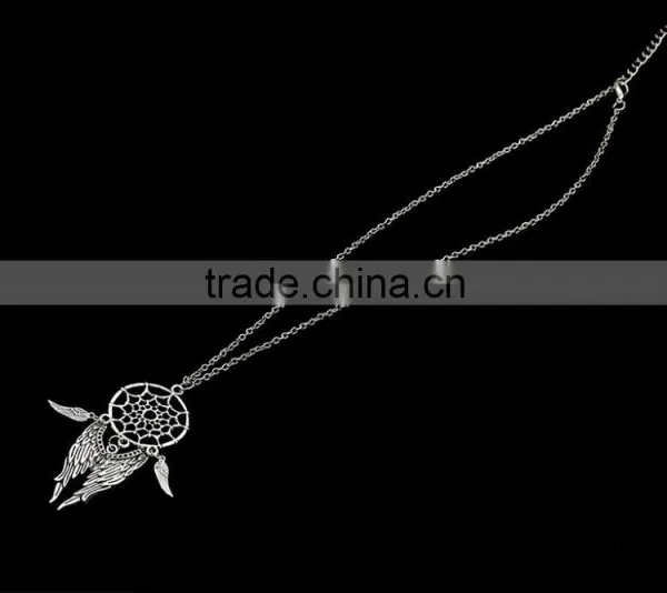 Dream Catcher Feathers Turquoise Tassel Sweater Chain Necklace photo-2
