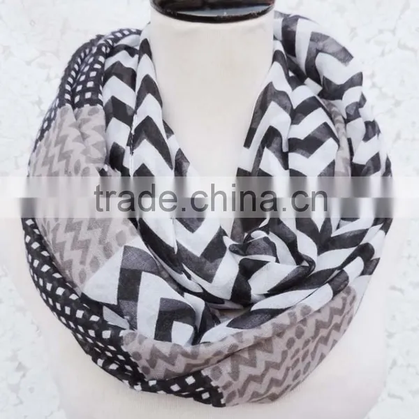Hot Popular Wave Printing Ladies Thin Polyester Chevron Infinity Scarf photo-5