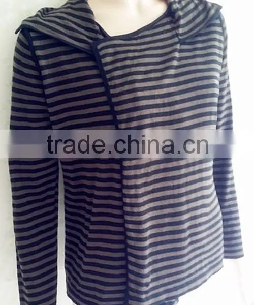 Lady Wool Knitting Wear Tailored Long Sleeve Stripe Cardigan photo-2