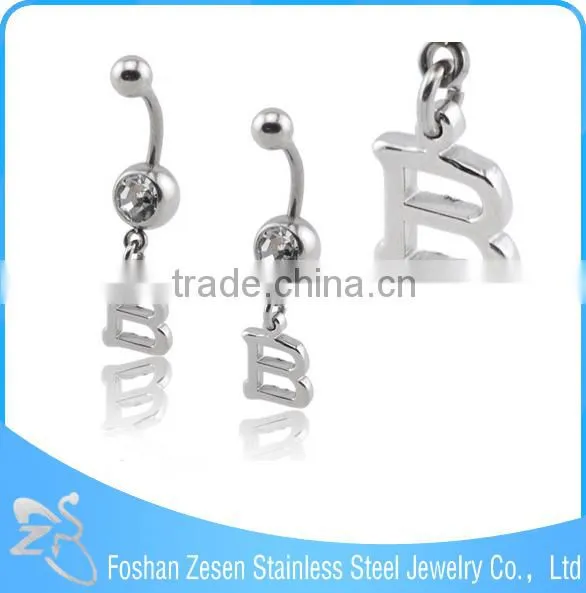 Professional OEM Factory Surgical Steel Crystal Hanging Letter Belly Button Ring photo-2
