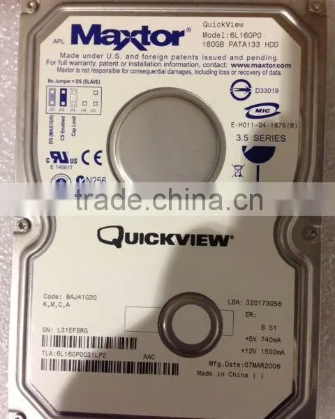 Maxtor 3.5" IDE 160GB HDD Hard Drive Grade A @ $5.50 (3,000pcs)