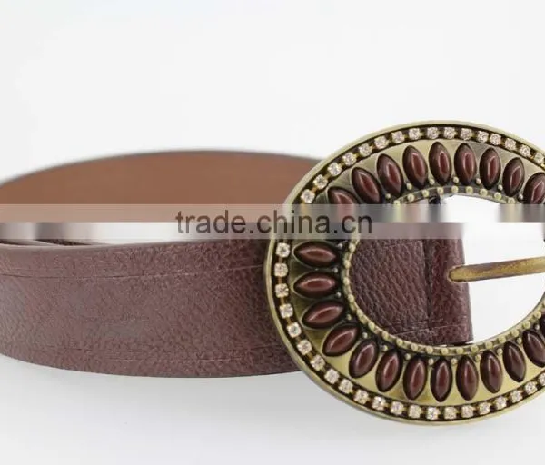 2015 Vintage Style Women's Fashion PU Brand Belt With Rhinestone Circle Shape Buckle photo-5