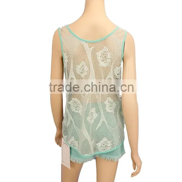 2015 Own Design Sleeveless Sexy 95%Polyester 5%Spandex Mesh Front Print Women SUMMER Tank Top photo-4