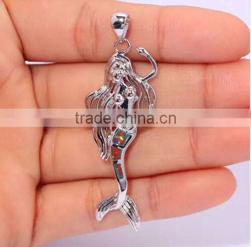Rhodium Plated Mermaid Jewelry 925 Sterling Silver Synthetic Blue Opal Mermaid Pendant Quality Choice photo-5