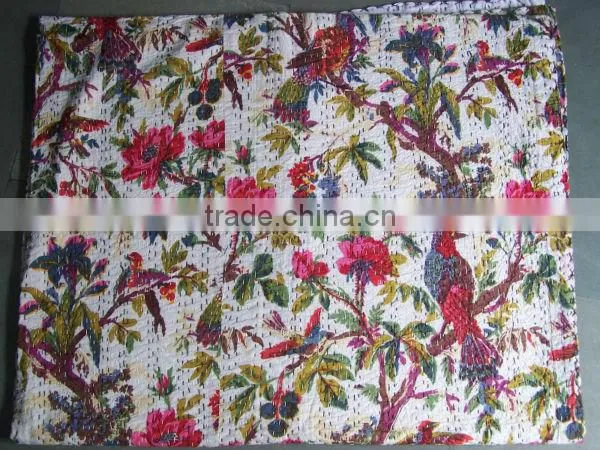 Check Out~Our Gorgeuos Collection Of Handmade Kantha Bird Print Quilts Throws Rugs Bedspreads Cushions Pillows