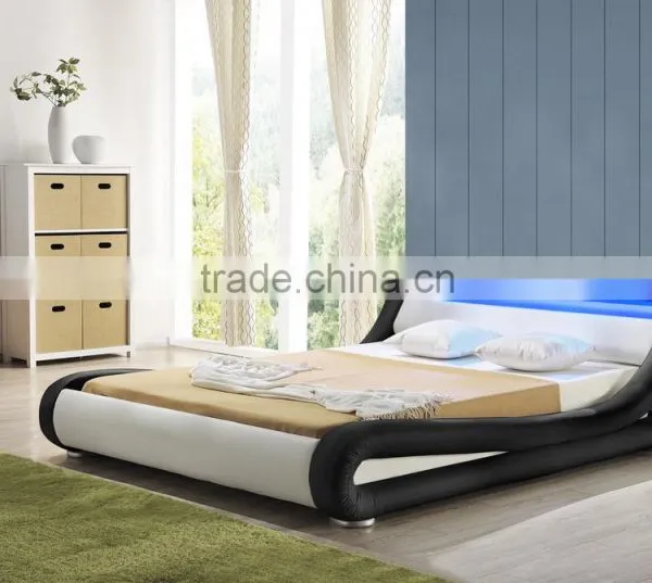 Exclusive Italian Designer Curve PU Leather LED Bed