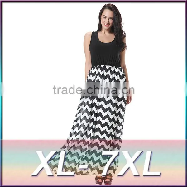 Big Yards Women Wave Shaped Splicing Sleeve Dress Bohemia Dress