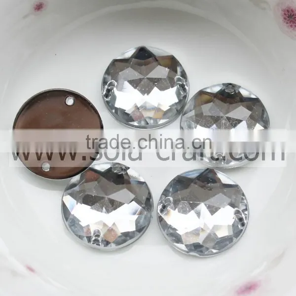 Online Sell 25MM Transparent Silver Plastic Cut Almond Round Curtain Mirror Bead Charm on Sell