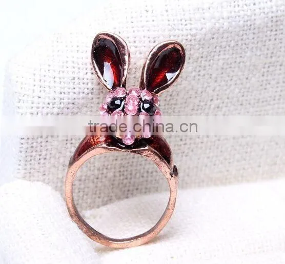 Young Lady Favourite Diamante Wine Red Smart Rubbit Rings photo-5