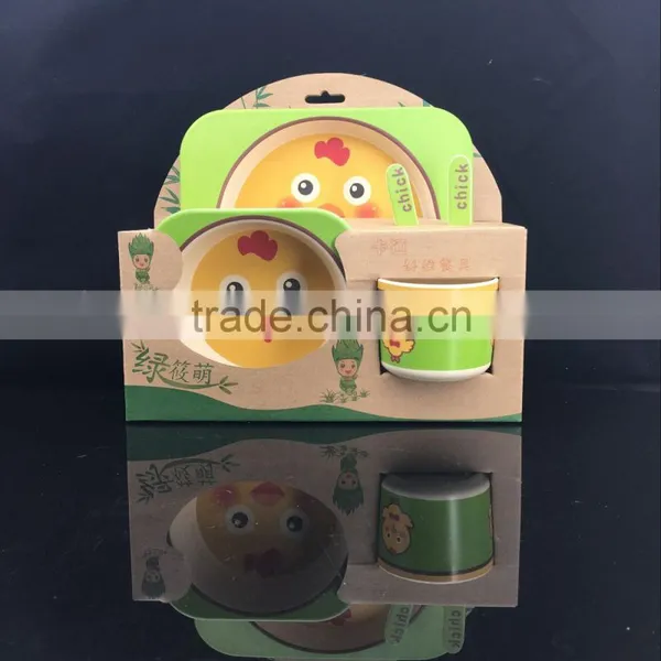 Best Selling Friendly Bamboo Fiber Kid Five Pices,cup,plate,bowl,fork,spoon photo-2