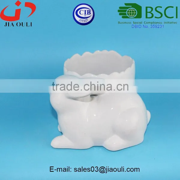 BSCI Audit Factory Animal Shape Garden Planter White Ceramic Rabbit Planter, Animal Planters photo-4