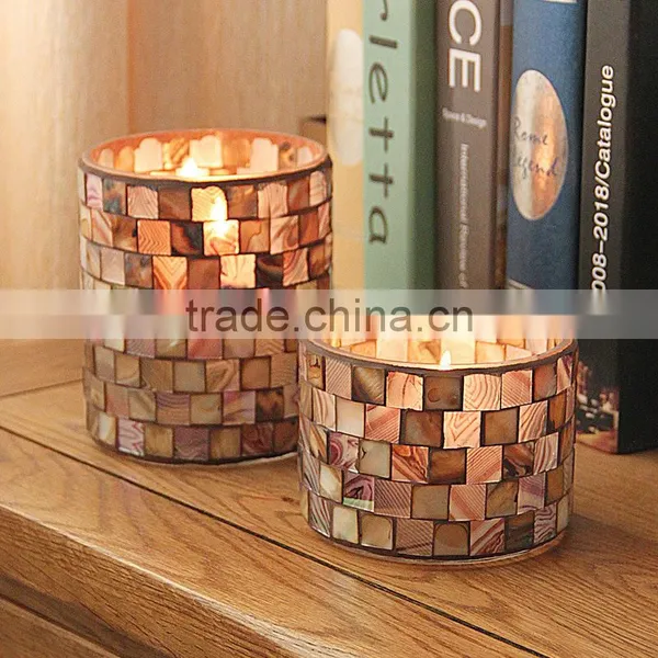 Mosaic Glass Candle Holder Coffee Color Shell Votive Candle Holder photo-2