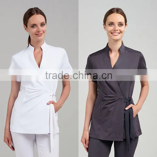 Wholesale Online Lady Custom OEM Fashion New Design Clothing Factory Thai Wrap Model Tunic Blouses Shirt Tops Woman Spa Uniform photo-3