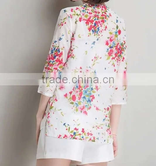 Vintage Floral Printed Chiffon Lady Shirts Woman Casual Shirts photo-5