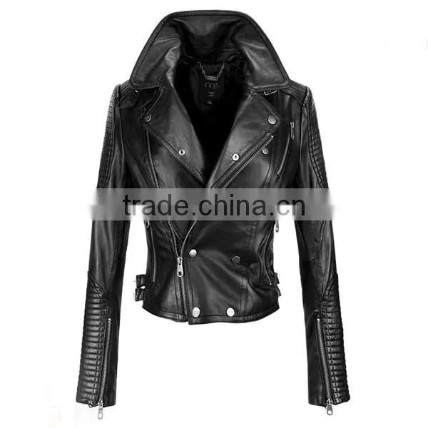 Factory New Fashion Black Motorcycle Leather Jacket photo-5