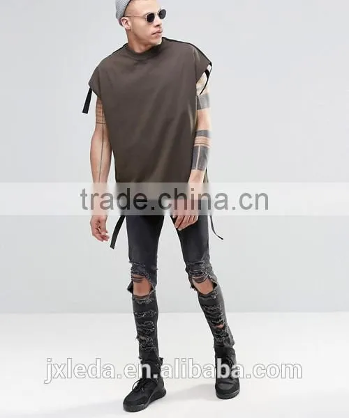 Custom Men Fashion Super Oversized Sleeveless Heavyweight Jersey T-shirt With Taping photo-6
