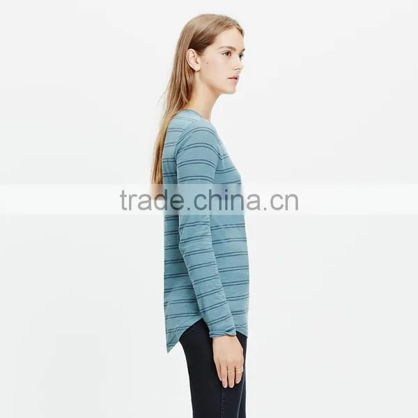 Women Slub Long Sleeve Crewneck Tshirts in Denmark Stripe photo-3