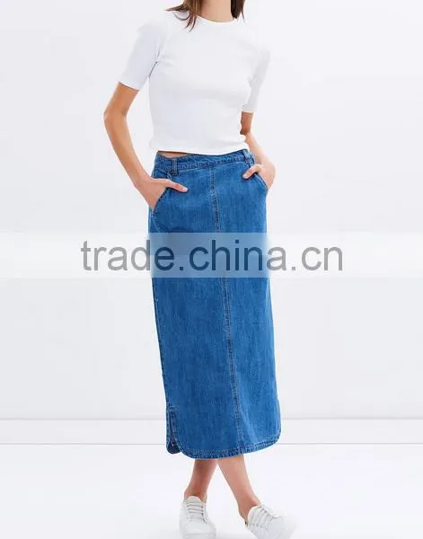2016 Latest Long High Waist Design Pictures Denim Skirt photo-5