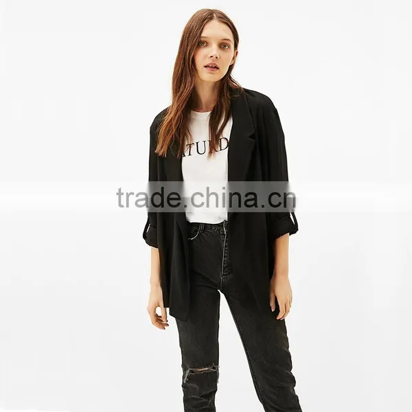 Career Ladies Medium Length Loose Fit Solid Linen Spring Blazers Womens photo-3