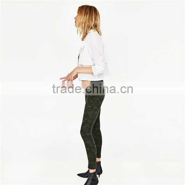 2017 Khaki Ankle Cargo Woodland Camouflage Pants for Women photo-3