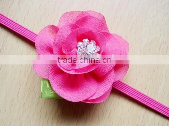 New Born Baby Girl Headband, Small Chiffon Flower Baby Headband photo-2