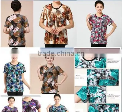 The New 2017 Middle-aged and Old Women's Ice Silk Cotton Round Collar T-shirt Foreign Trade the Original Single Mother Big Yards photo-5