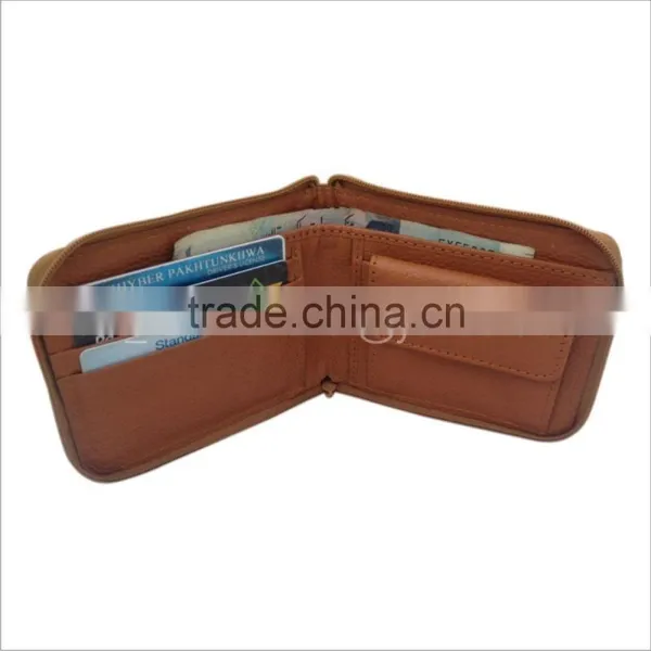 Genuine Cow Top Grain Leather Coin Purse Round Zip Credit Card Wallet
