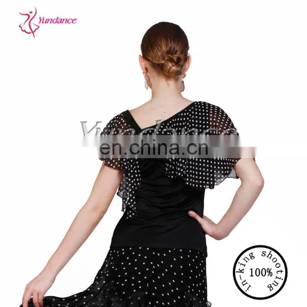 AB022A Chiffon Spot Black Professional Ballroom Dance Costumes photo-2