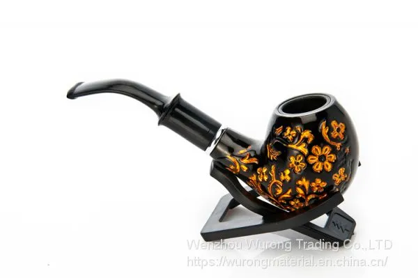 145mm Length Wooden Resin Short Tobacco Pipe With Vintage Yellow Carved Pattern Head for Smoking photo-5