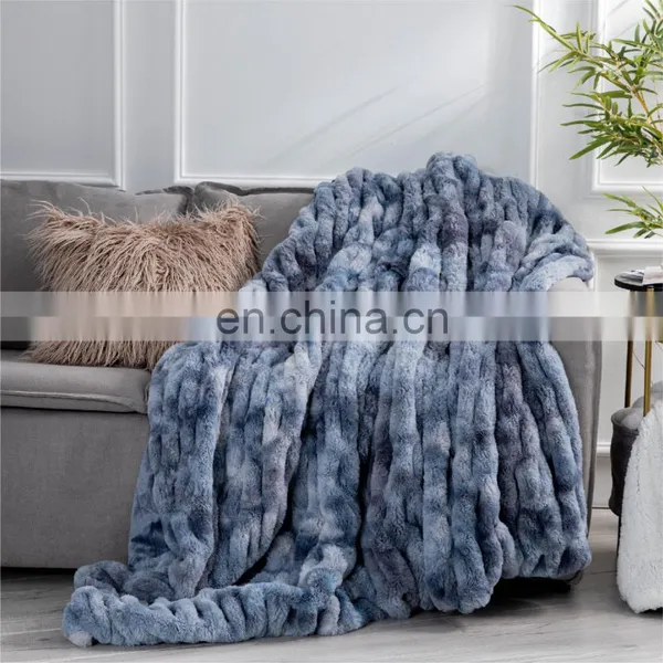2020 Latest Tie Dyed Rabbit Hair Polyester Faux Fur Throws Spandex Receiving Blanket For Native American photo-4