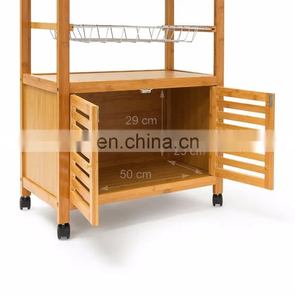 Bamboo Wooden Trolley Cart Cabinet Storage Trolley With Wheels Kitchen Furniture photo-4