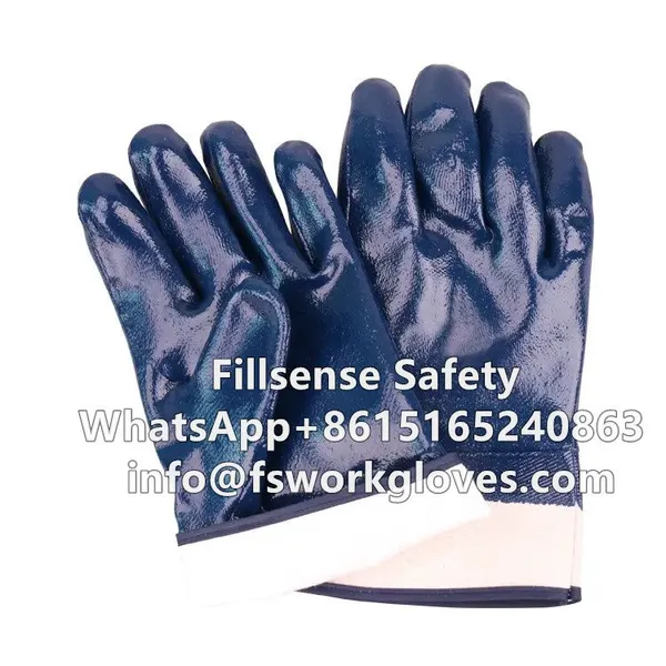Heavy Duty Safety Cuff Cotton Jersey Liner Nitrile Fully/Half Coated Work Hand Gloves photo-4
