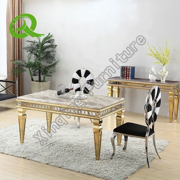 Modern Luxury Design Gold Stainless Steel Hotel Wedding Table Banquet Party Rental Tables photo-5