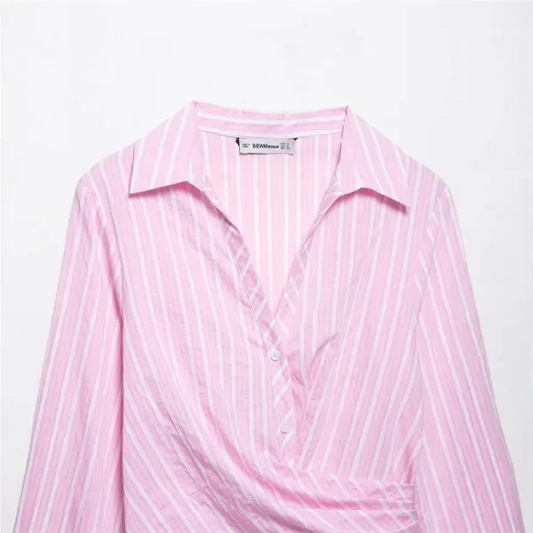 Spring and Summer New European and American Style Women's Fashionable Casual Striped V-neck Long Sleeved Loose Dress photo-2