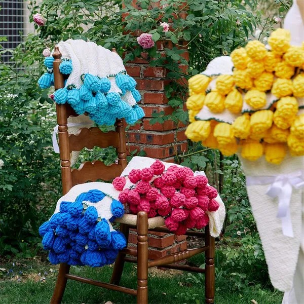 YELLOW ROSE CROCHET FLOWER BOUQUET BLANKET GIFT photo-2