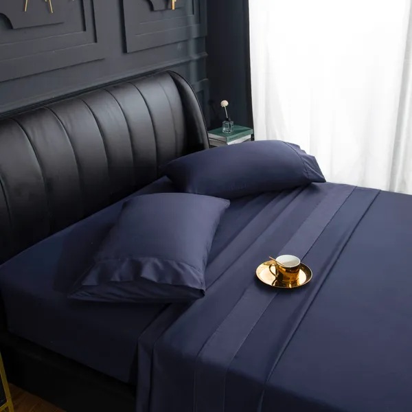 Solid Dark Blue Full Queen,king,twin,red Bedsheet Set With Lace Bedsheet photo-3