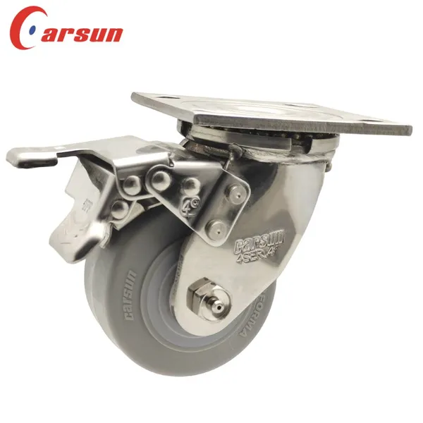 Carsun Stainless Steel Heavy Duty Caster Wheels 4-Inch Thermoplastic Rubber TPR Wheels Industrial Swivel Caster With Brakes