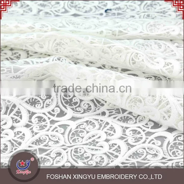 Latest Fashion Top Quality 3d Embroidery White QMilch Embroidered Organza Fabric for Women Cloth photo-6