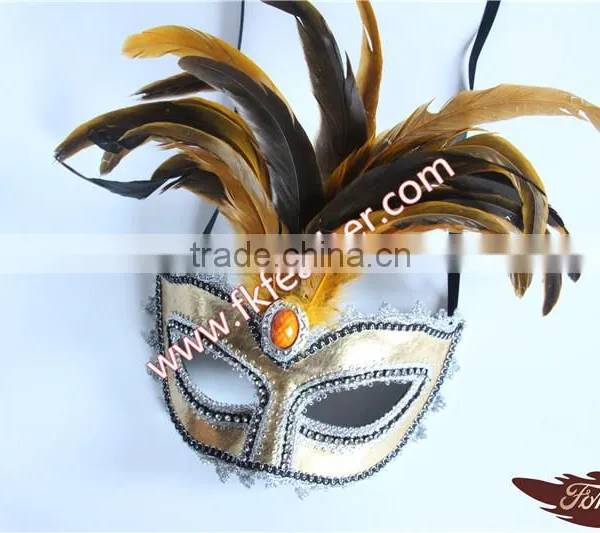 Gold Feather Mardi Gras Masquerade Birthday Party Mask With Cock Feather Mask photo-3