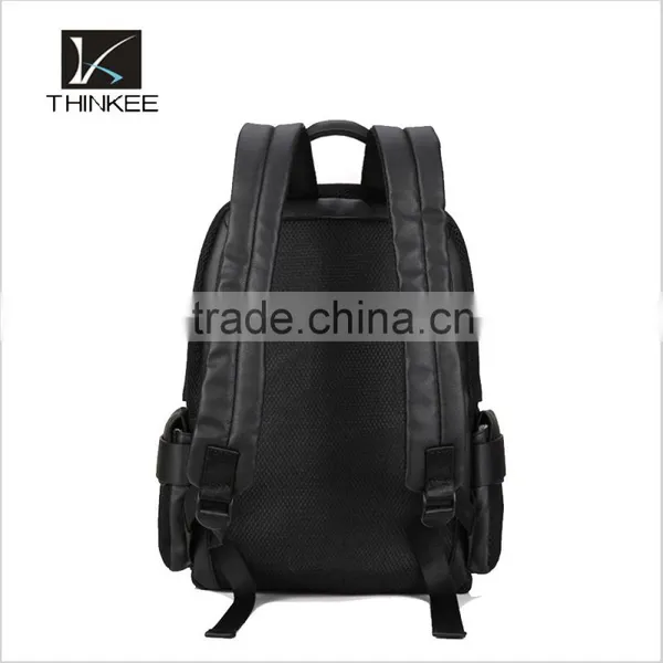 Fashion Black pu Coted Canvas High Quality School Backpack Bags photo-3
