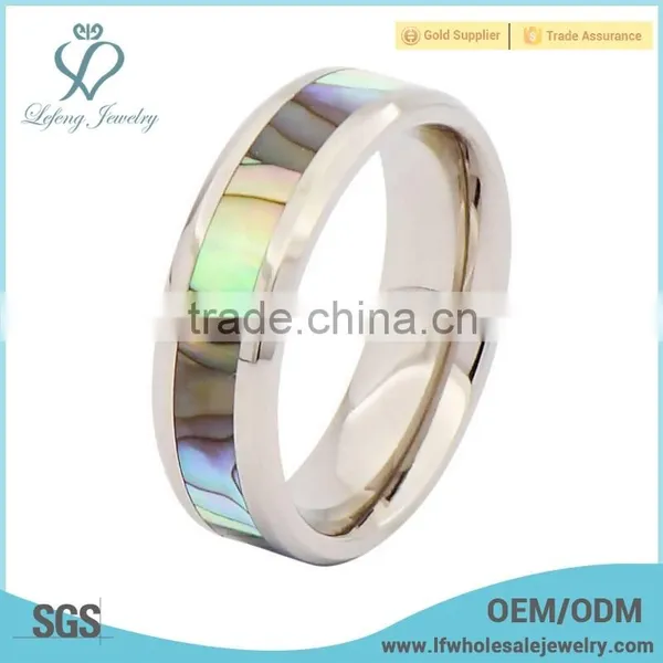 Fashion Jewelry Titanium Ring With Abalone Shell Inlay photo-2