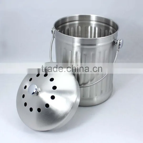 1.0 Gallon Stainless Steel Kitchen Compost Pail With Charcoal Filter photo-5
