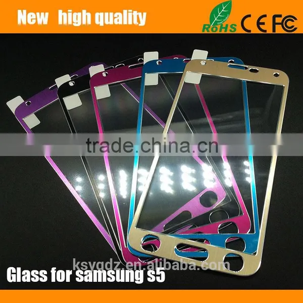 2.5D Color Brushed Metal Tempered Glass Screen Protector Guard for Samsung S5 photo-2