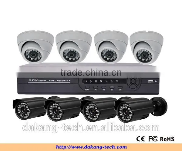 H.264 8ch Cheap Standalone CCTV Camera System /4pcs Indoor/outdoor CCTV Cameras + 8ch Digital DVR Kit / Wire CCTV Camera DVR Kit