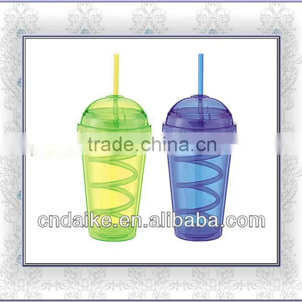 16oz Double Wall Plastic Travel Tumbler With Straw